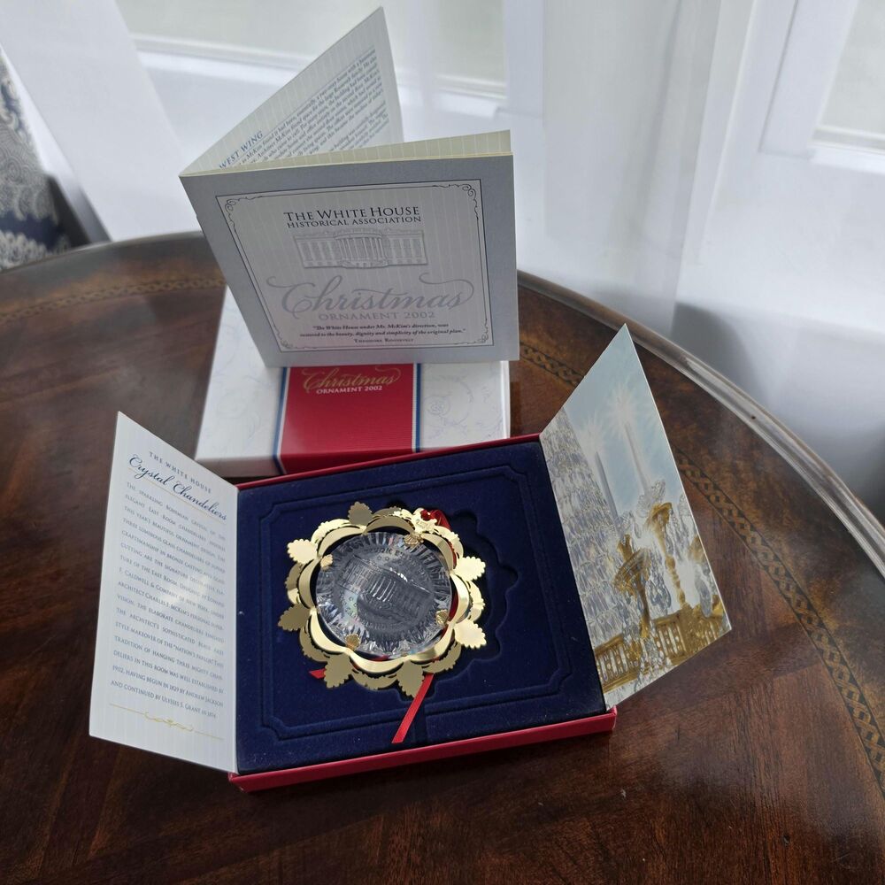 2002 White House Christmas Ornament | Crystal Chandelier East Room Official Box